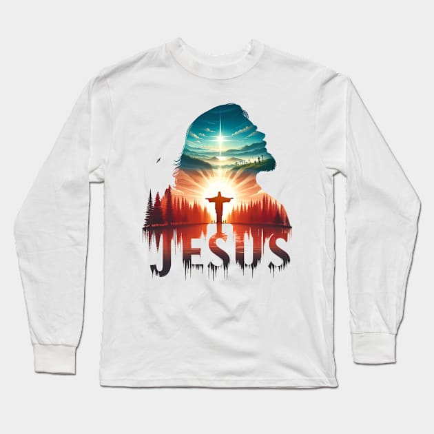 Christian Tshirt Design Siluet Jesus Christ Long Sleeve T-Shirt by Javacustoms
